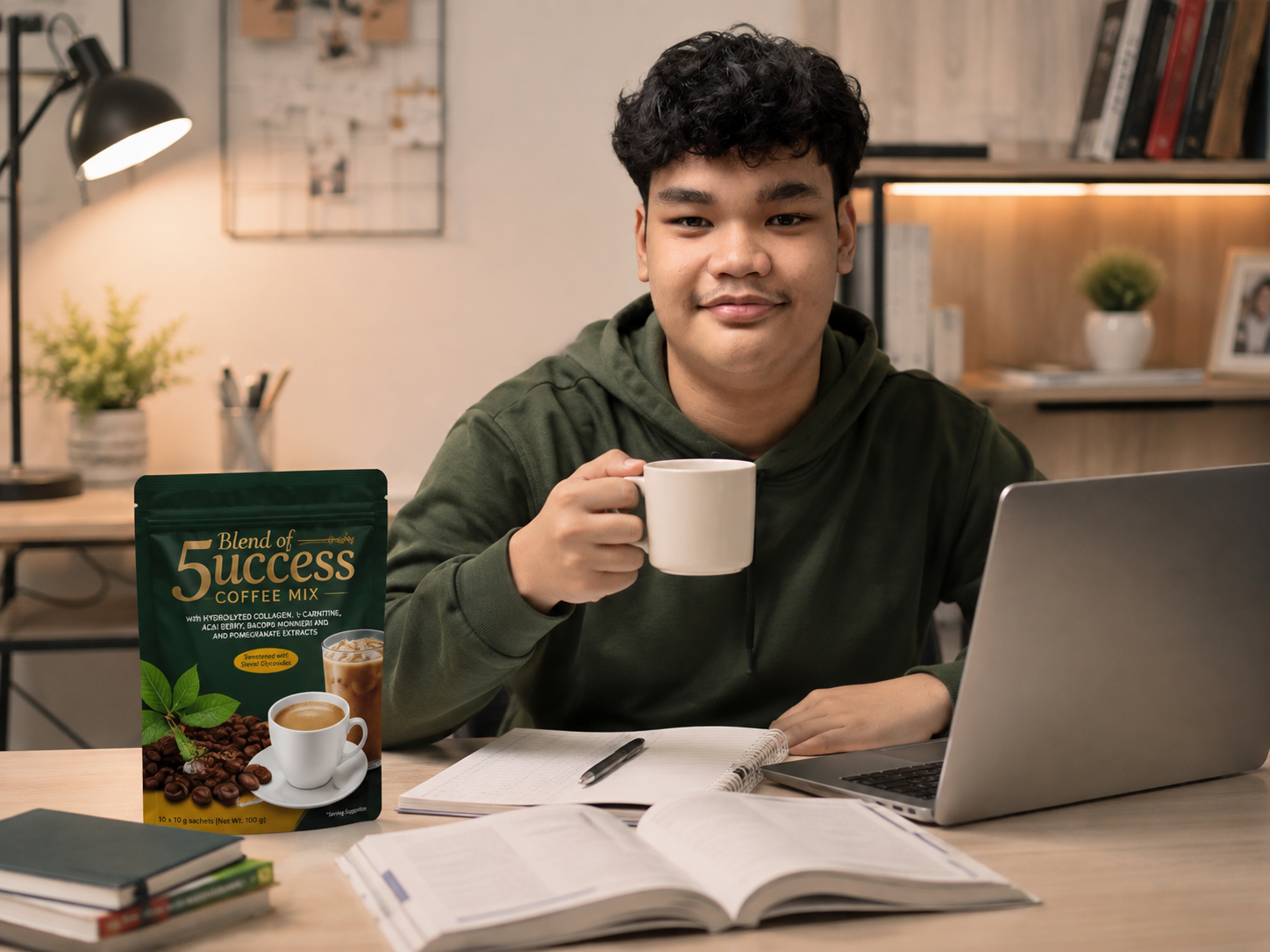 Blend of 5UCCESS coffee for young professionals and students during work or study